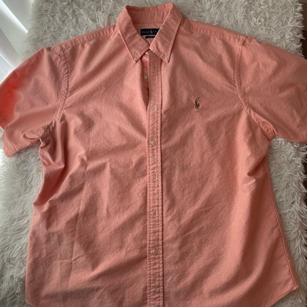 XXL Ralph Lauren Coral/Peach Slim Fit Button Up Short Sleeve